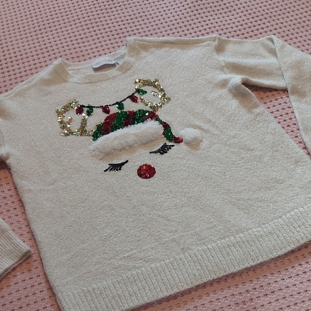 Place Cream Holiday Sweater with Gold and Red Accents